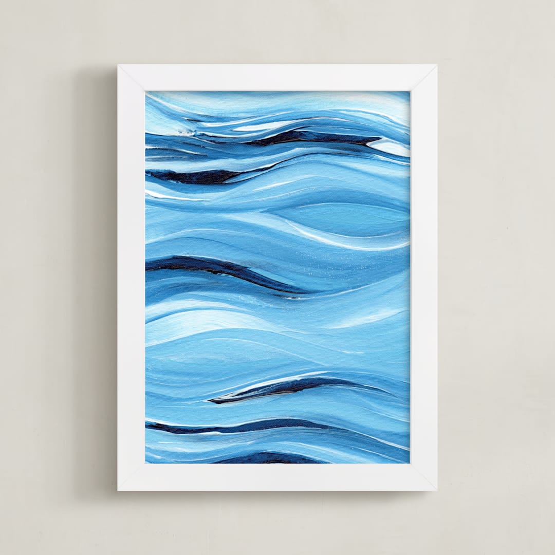 "Uneasy" - Art Print in Ocean Blue by Chelsey Scott - Framed