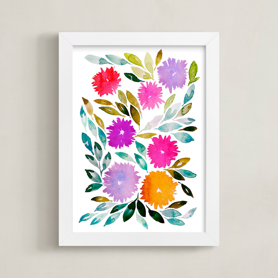 "hand painted flowers_2C" - Art Print in purple by Ramoncita - Framed
