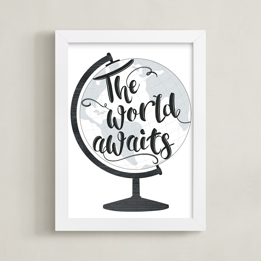 "World Awaits II" - Art Print in Light Grey by Johanna Phillips Huuva - Framed