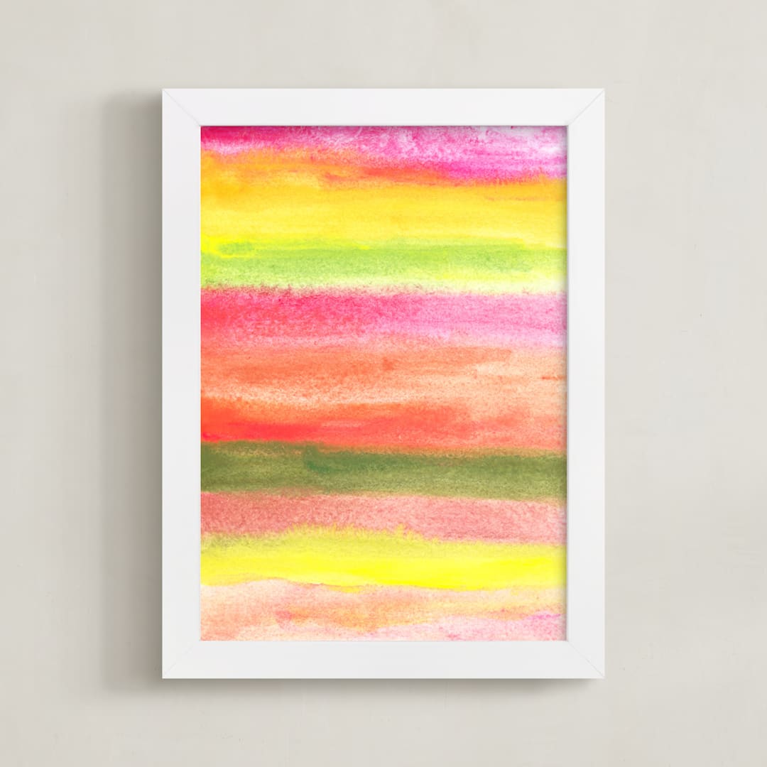 "painted abstract stripes" - Art Print in yellow by Ramoncita - Framed