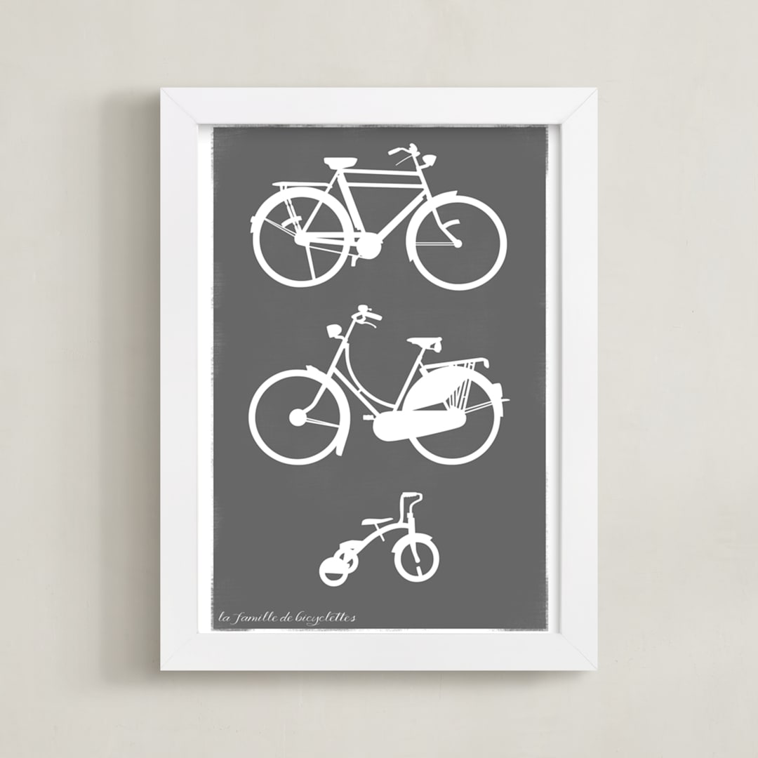"La Famille de Bicyclettes" - Art Print in Slate Grey by Sheila Corcoran - Framed