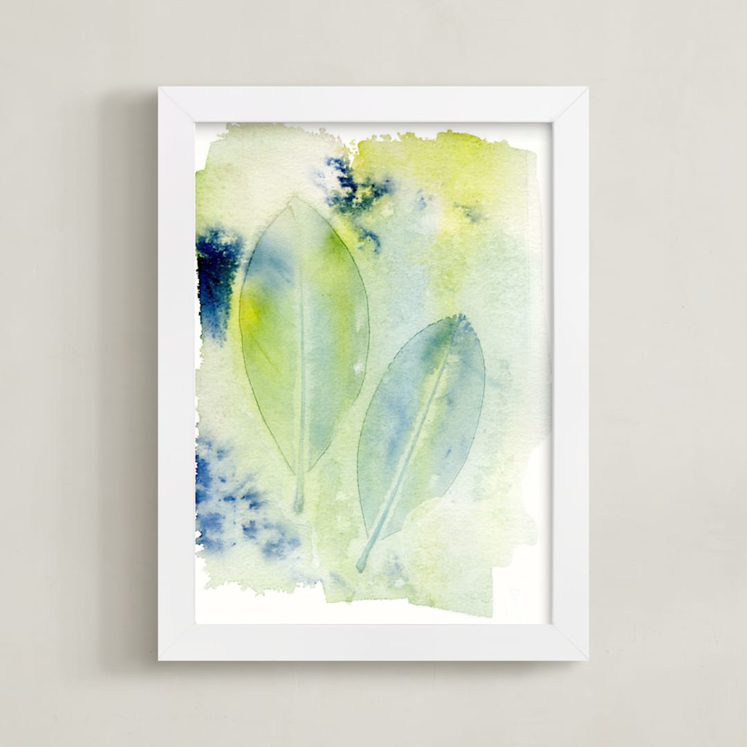 "Dancing Leaves" - Art Print in Limon Yellow by Amelia Gluba - Framed