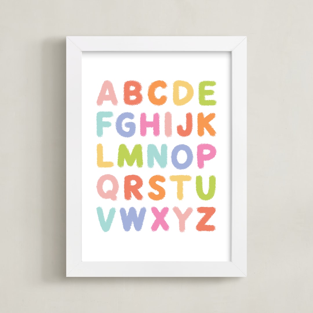 "Fuzzy Alphabet" - Art Print in Rainbow by Kristen Magee - Framed
