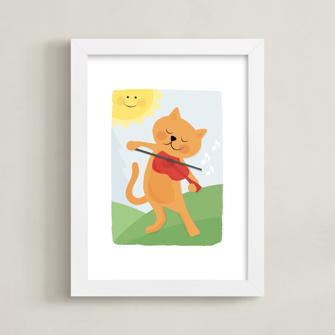"The Cat and the Fiddle" - Art Print in Light Sky by Jessie Steury - Framed