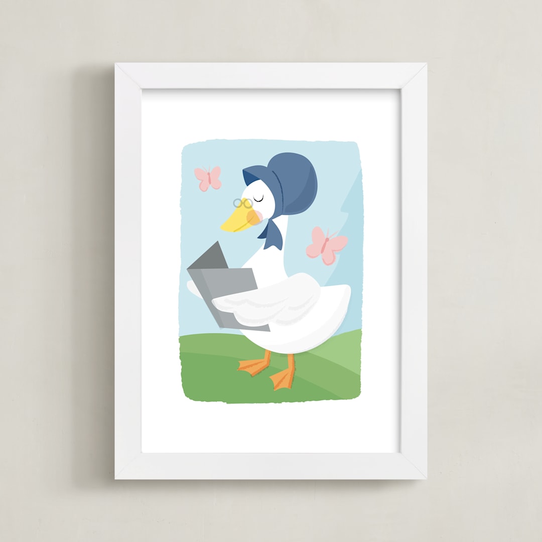 "Mother Goose" - Art Print in Sky Blue by Jessie Steury - Framed