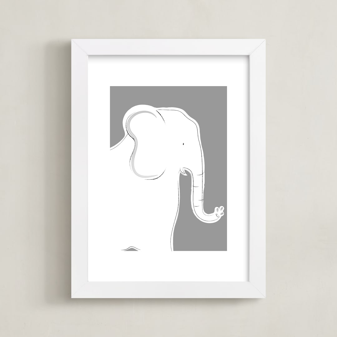 "The Quiet Elephant" - Art Print in Gentile grey by Rebecca Marchese - Framed
