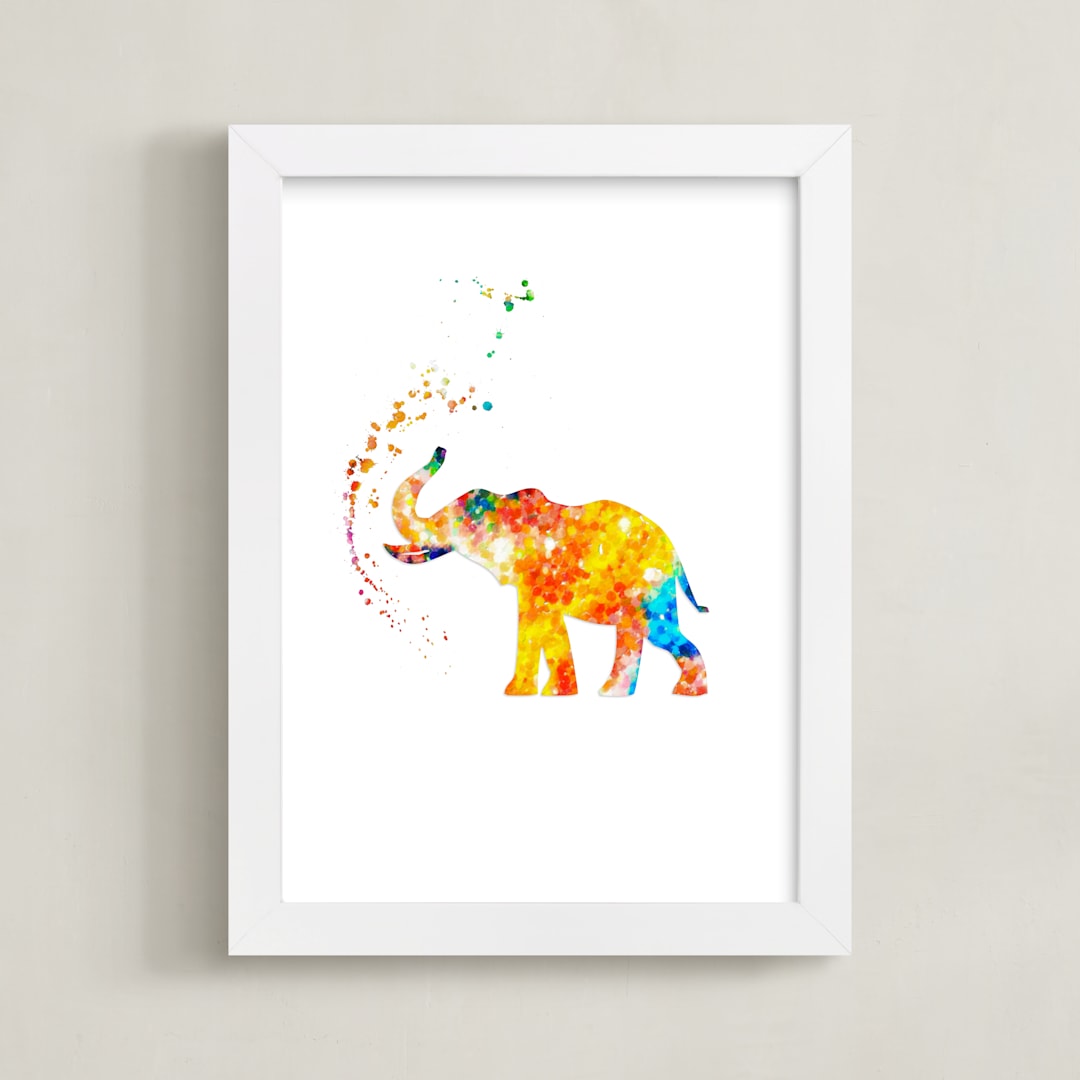 "Good Luck Baby Elephant" - Art Print in Warm & Bright by Alex Isaacs Designs - Framed