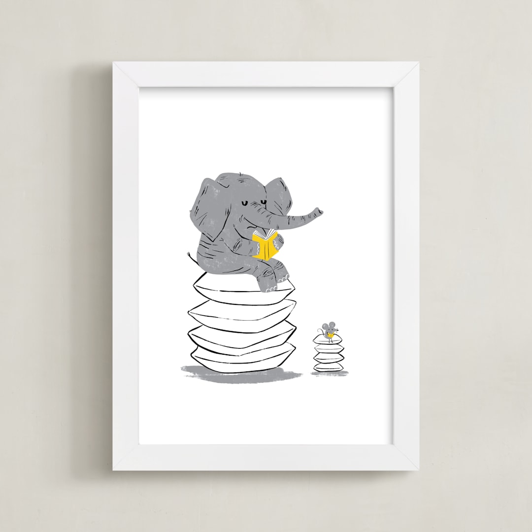 "More Pillows Please" - Art Print in Prime Yellow by mo kelley - Framed