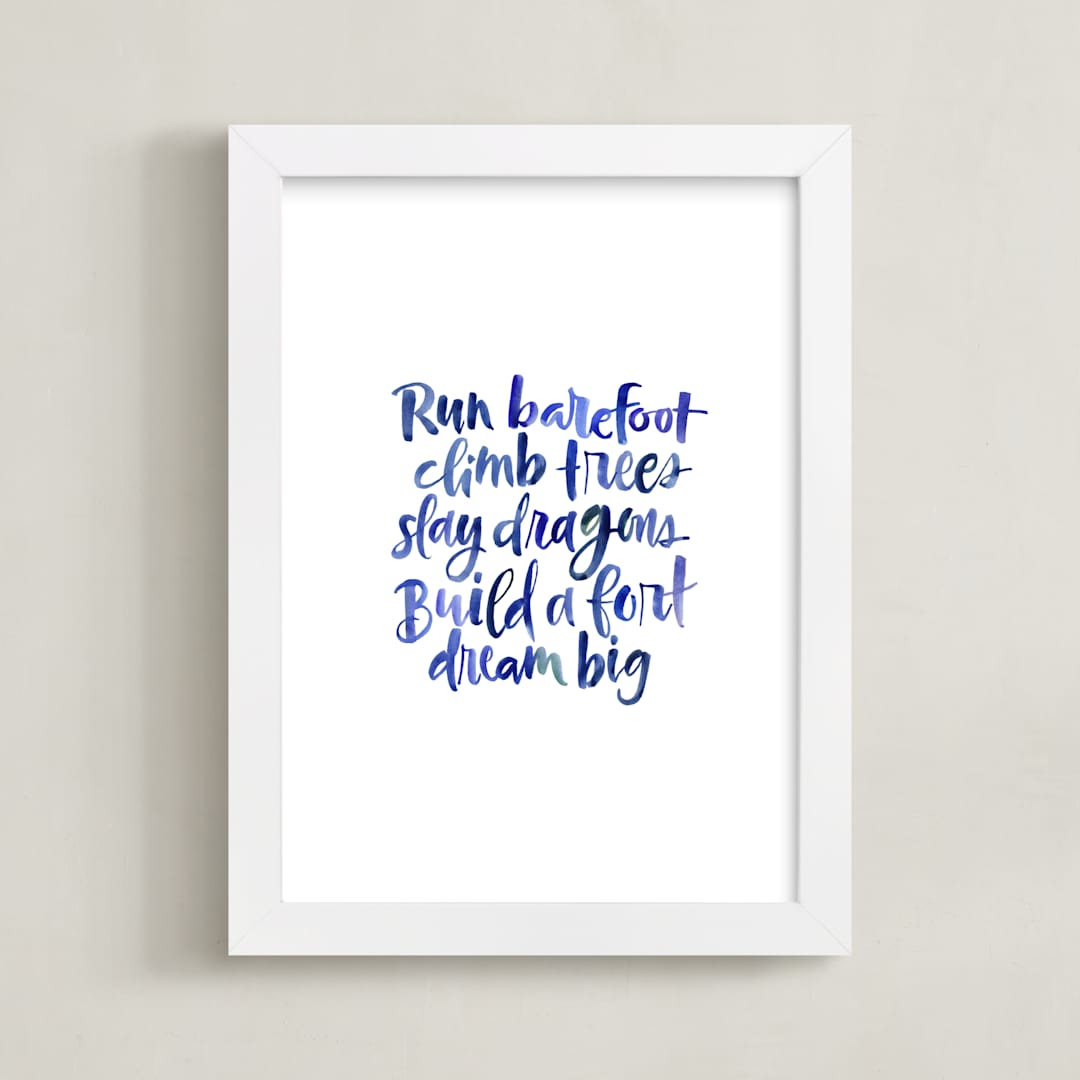 "Run Barefoot" - Art Print in Bright Denim by Roann Mathias - Framed