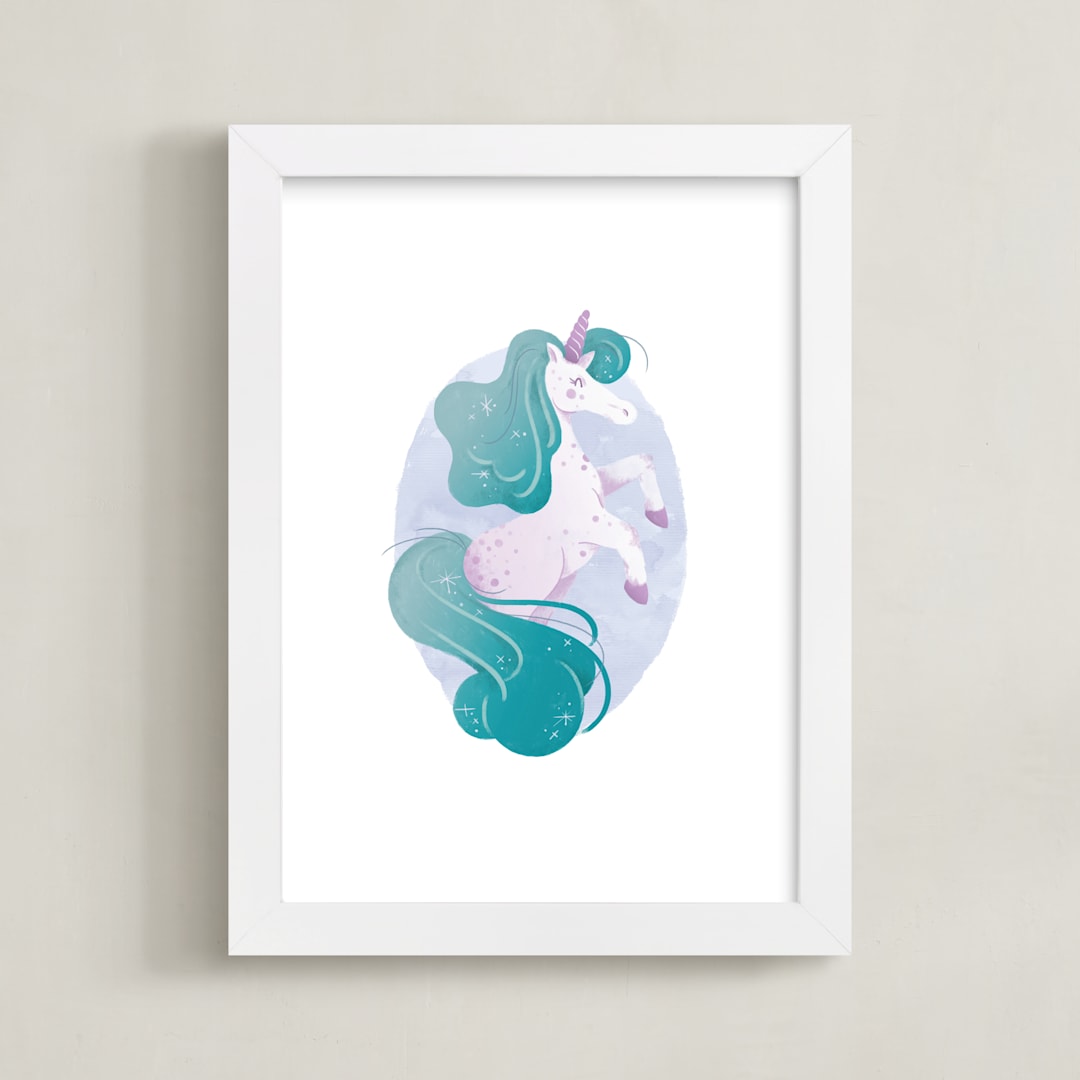 "One of a Kind Unicorn" - Art Print in Turquoise by Sam Dubeau - Framed