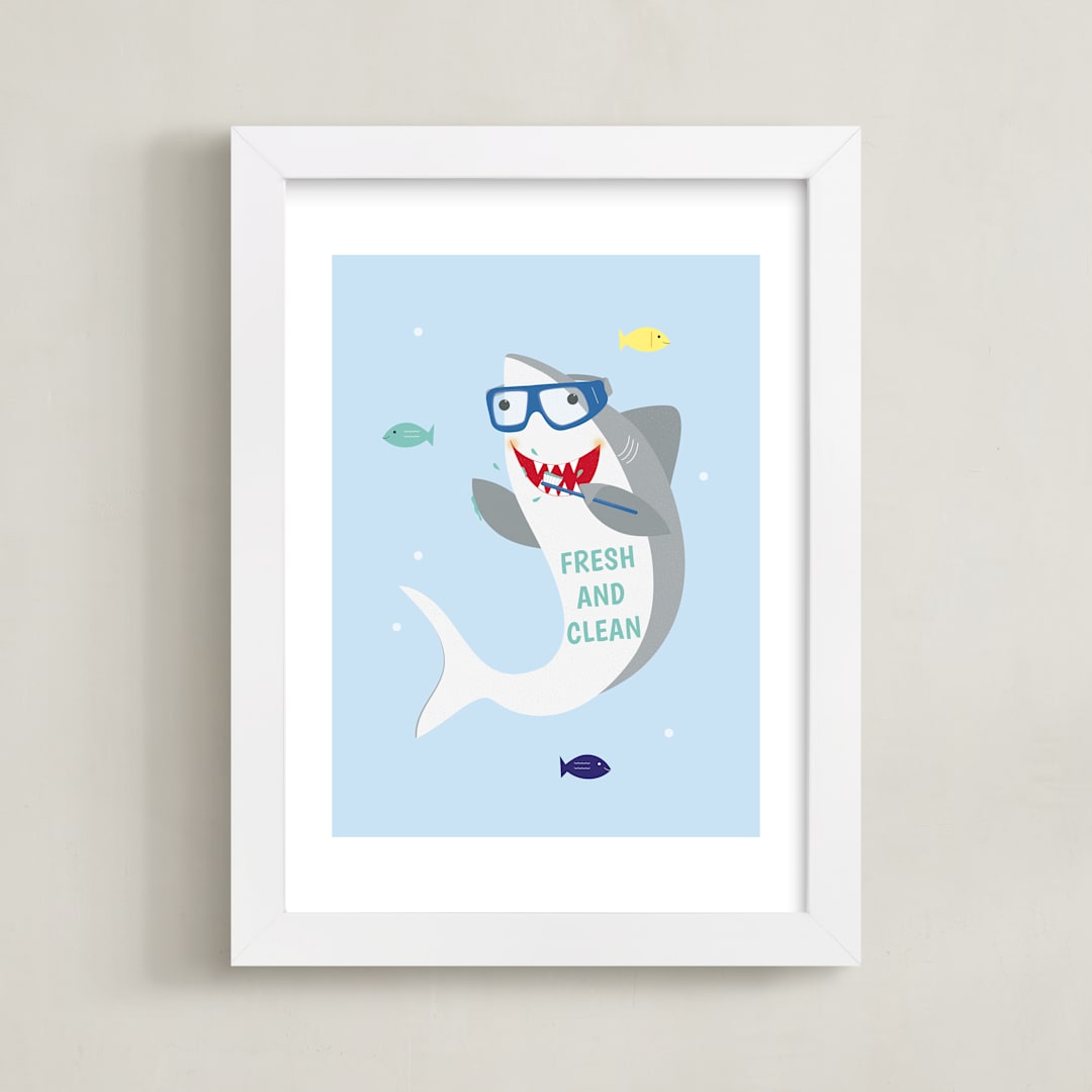 "Baby Great White Shark " - Art Print in sea shark by Rebecca Marchese - Framed