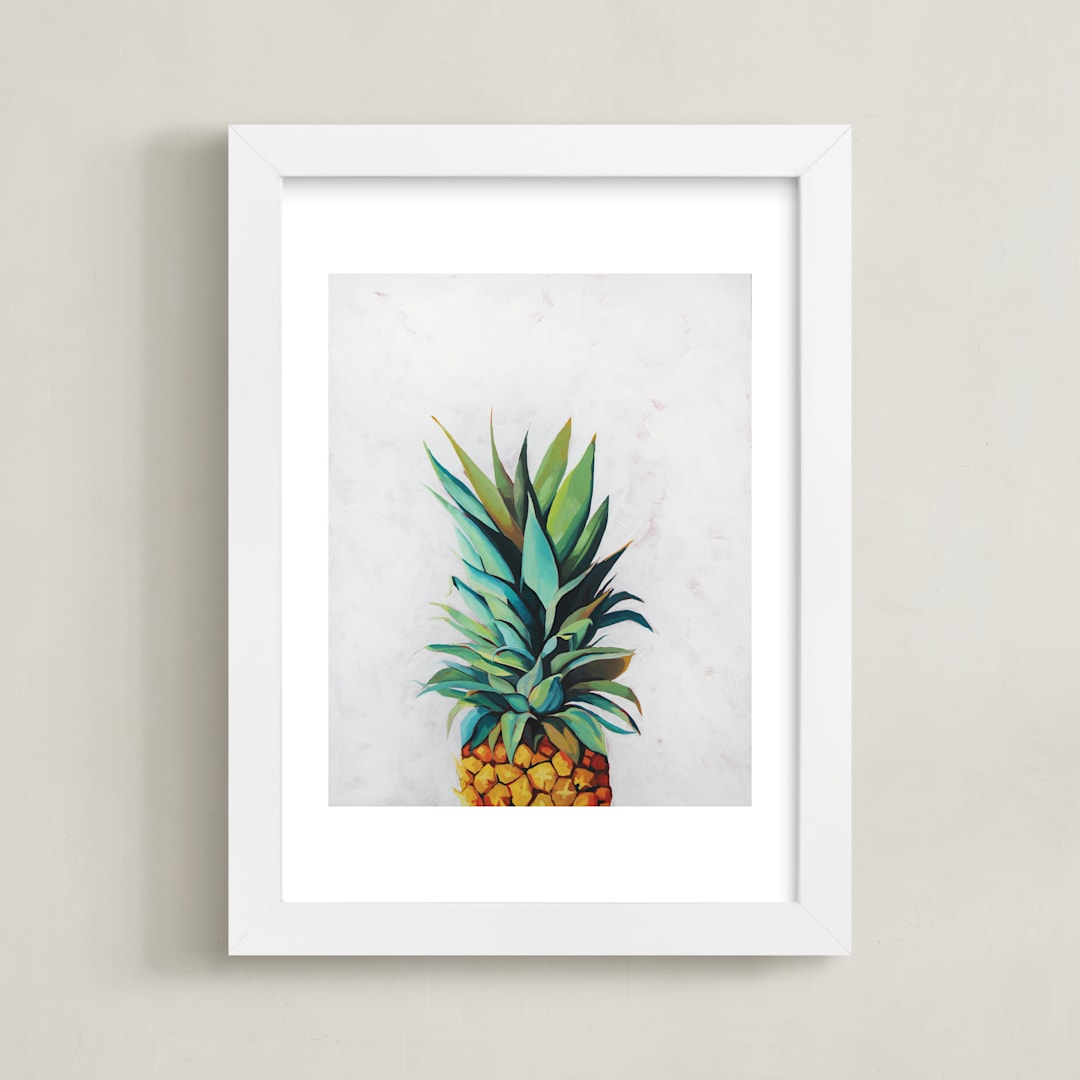 "Pineapple Crown" - Art Print in tropical teal by Amanda Phelps - Framed