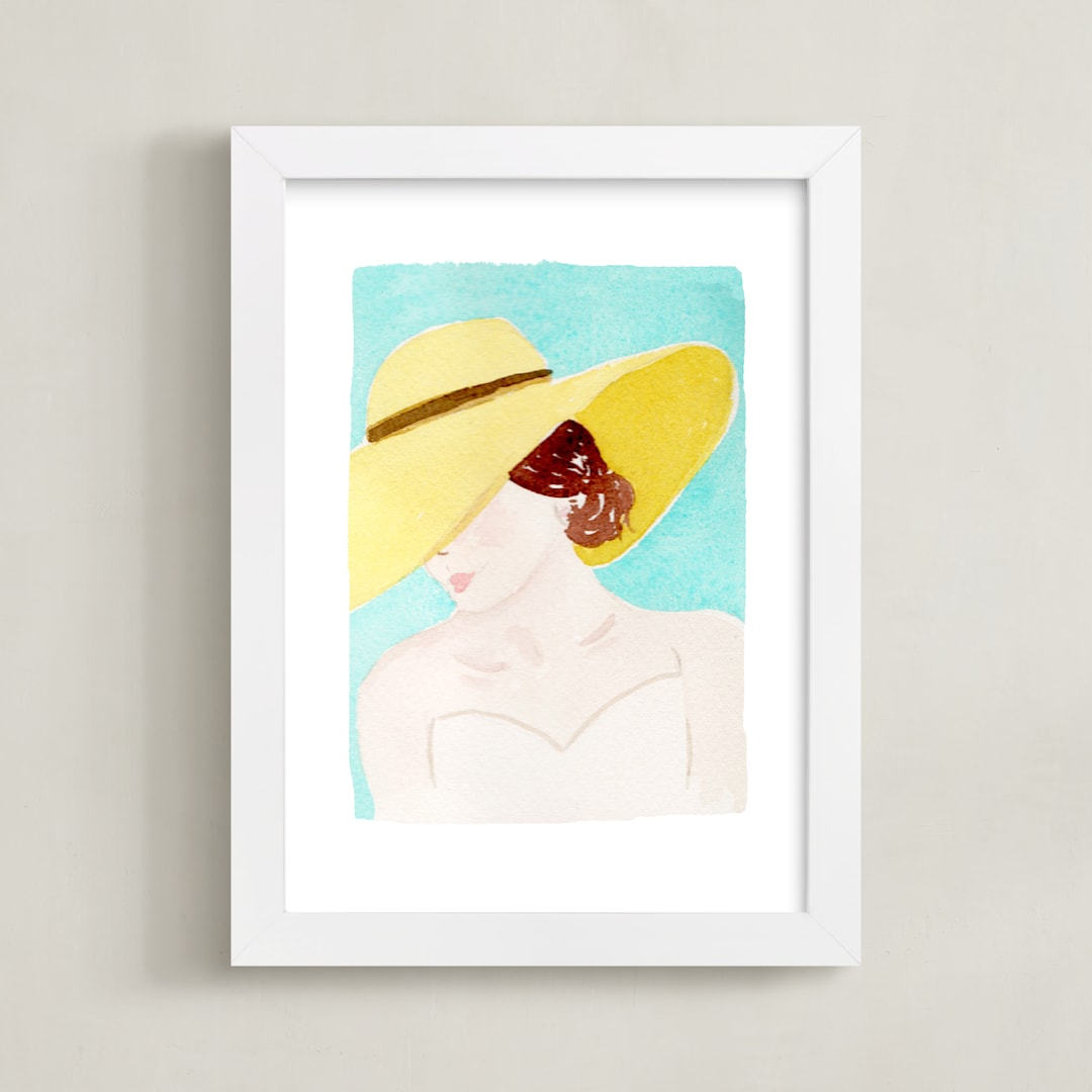 "Lady in Blue" - Art Print in Blue by Megan Kelso - Framed