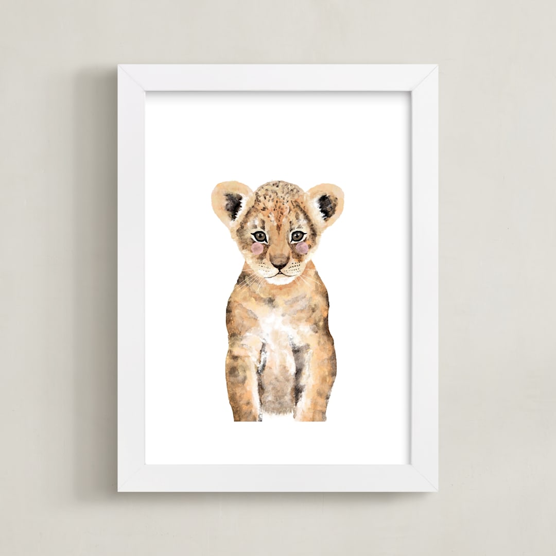 "Baby Animal Lion" - Art Print in Lion Mane by Cass Loh - Framed