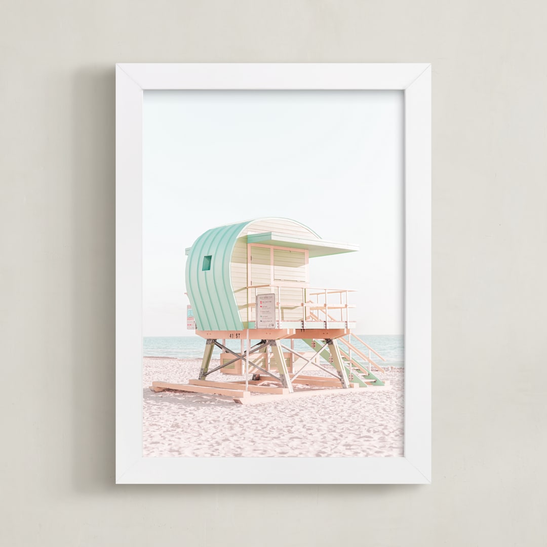 "Mint Green Lifeguard Stand" - Art Print in Mint Green by Heather Loriece - Framed