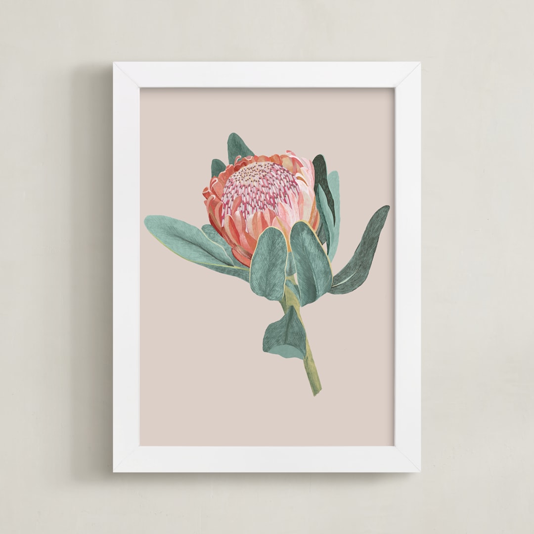 "Protea 1" - Art Print in hot vanilla by Nina Leth - Framed