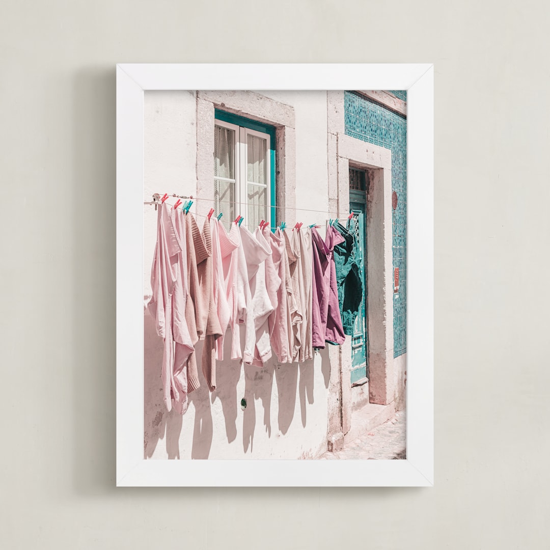 "Rainbow of Laundry" - Art Print in Purple Pink by Heather Loriece - Framed