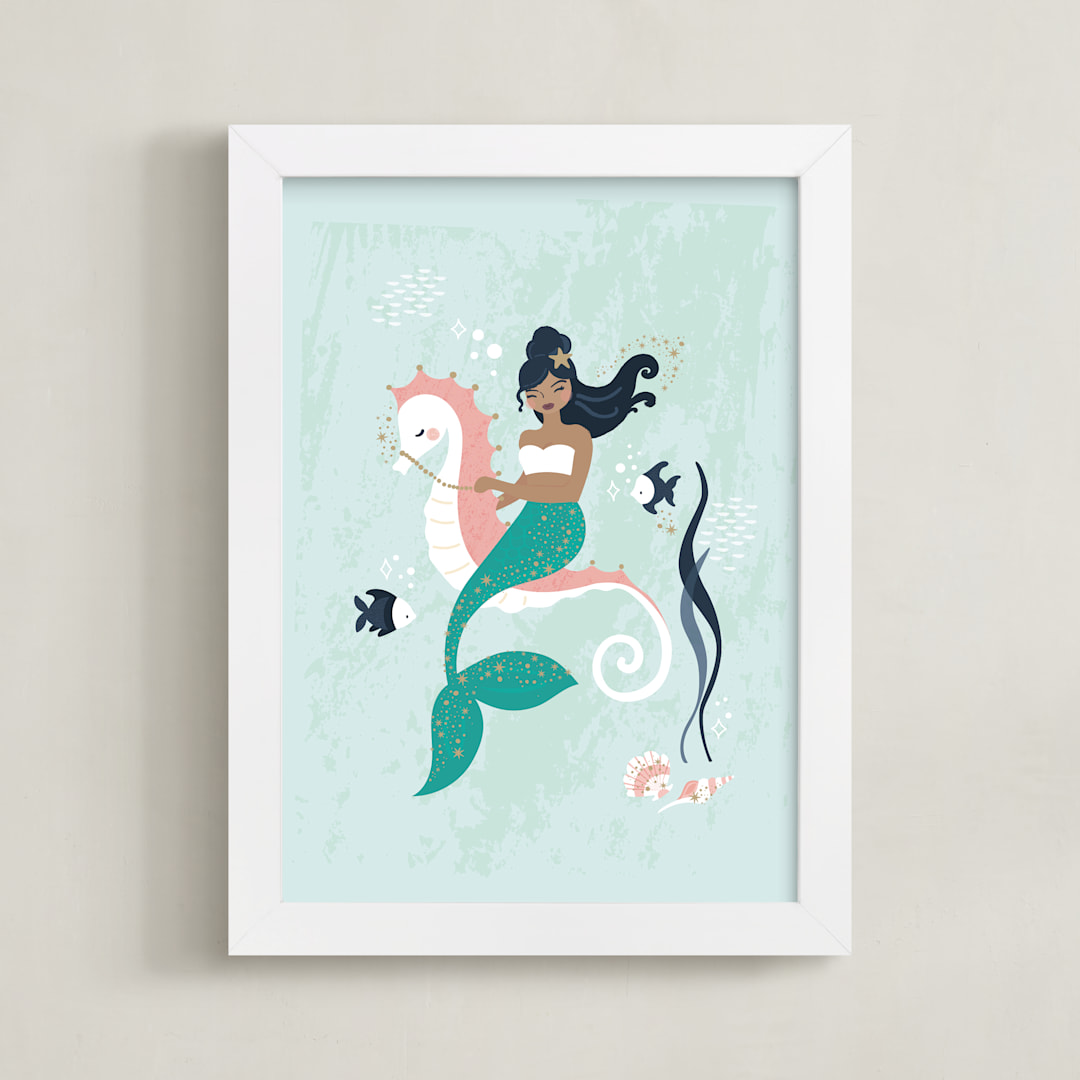 "la sirenetta" - Art Print in seafoam by peetie design - Framed