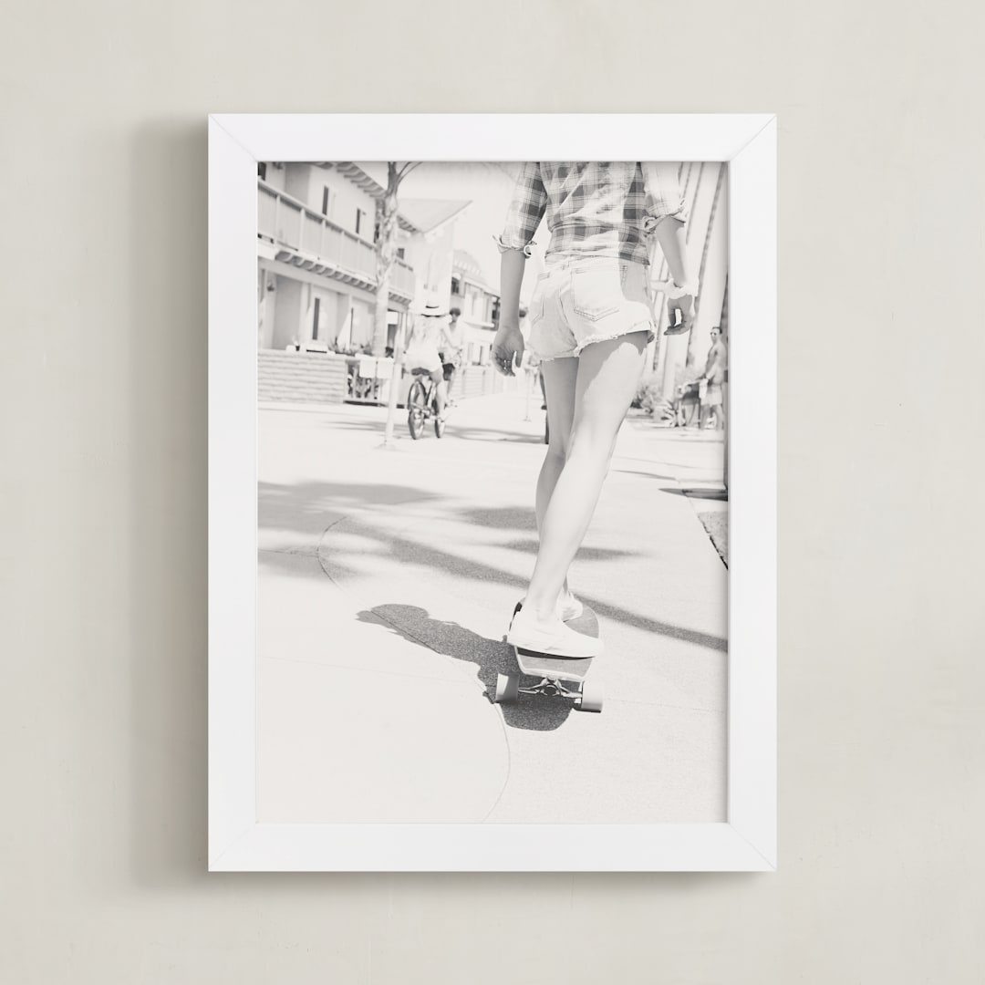 "Skater Girl" - Art Print in Black and White by Shawna Urban - Framed