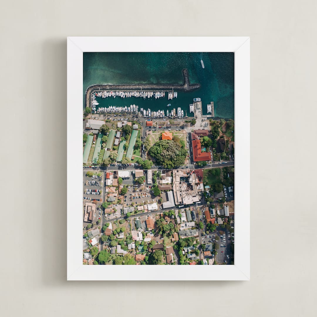 "Lahaina Harbor From Above" - Art Print in Emerald Green by Christian Florin - Framed
