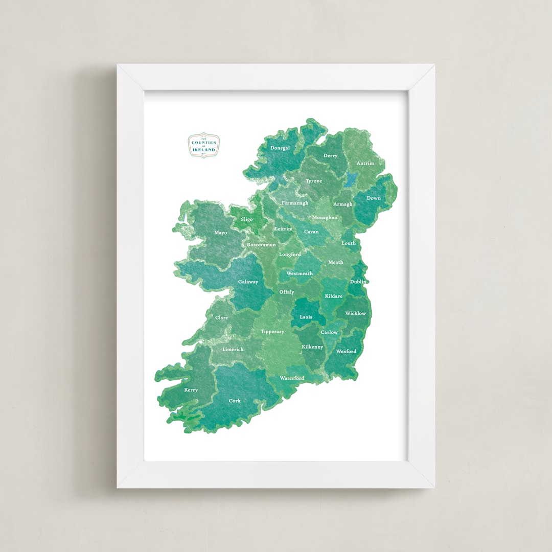 "Ireland - The Counties" - Art Print in Irish by Debb W - Framed