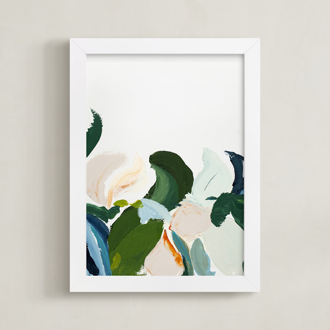 "Garden Botanical Abstract Art" - Art Print in green by Caryn Owen - Framed