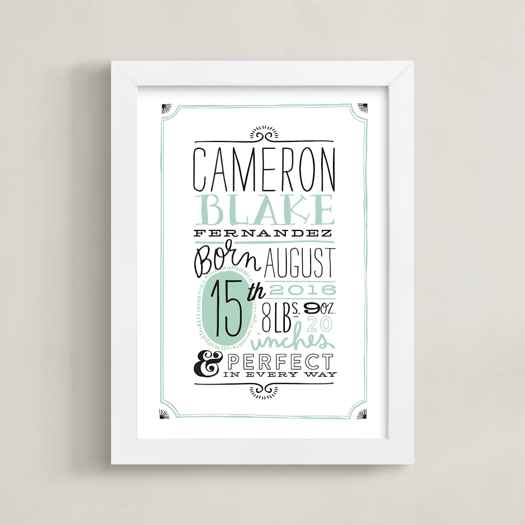 "Vintage Info" - Personalized Art Print in Mint by Alethea and Ruth - Framed