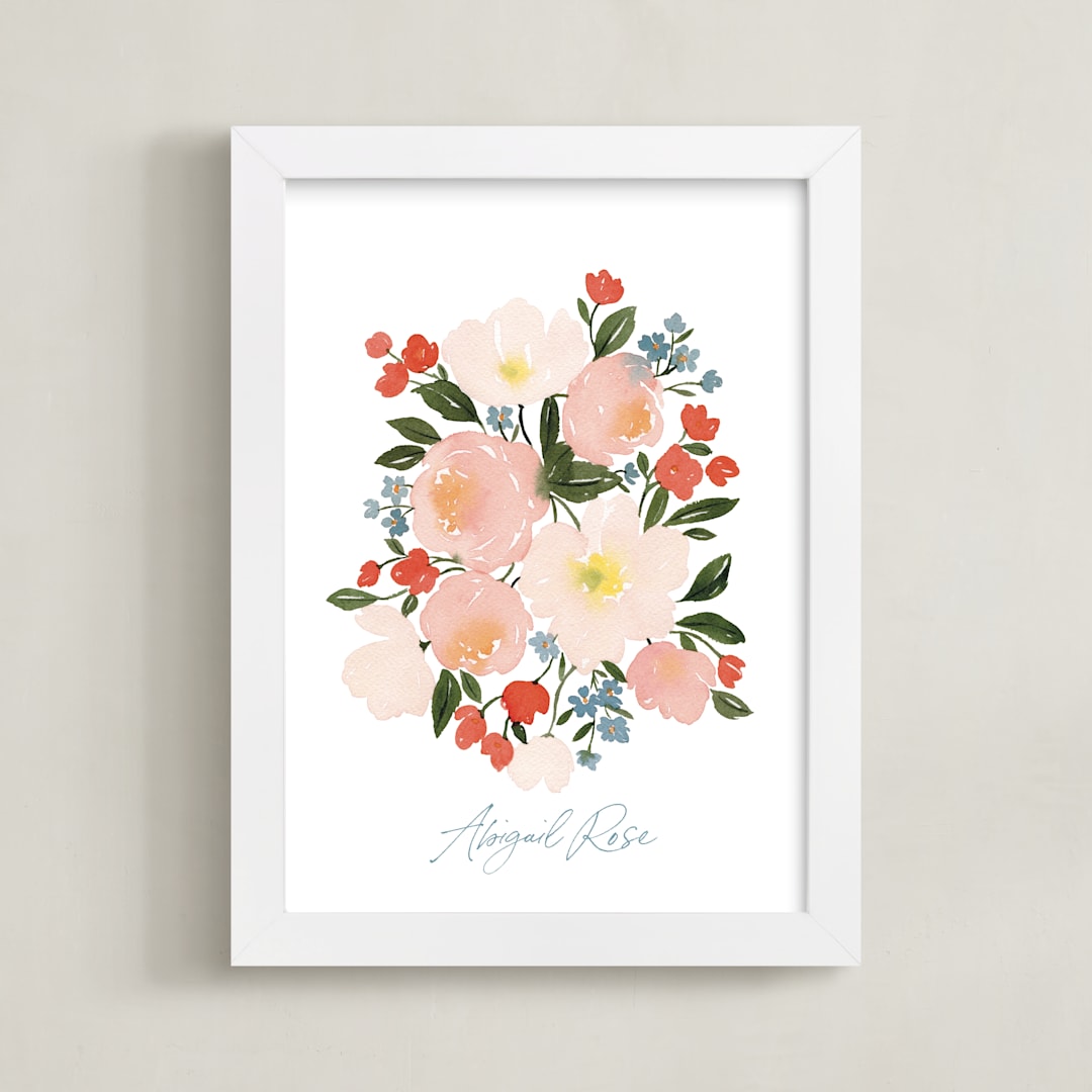 "Poppies & Roses" - Personalized Art Print in Rose by Kelsey Carlson - Framed