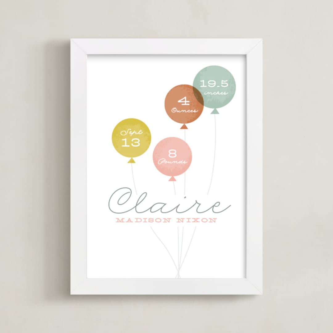 "Baby balloons" - Personalized Art Print in Meadow by Stacey Meacham - Framed