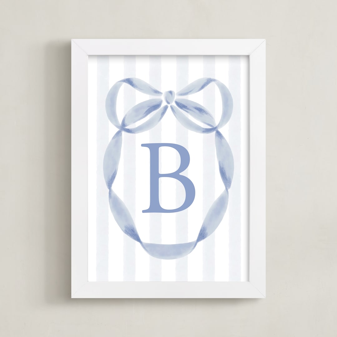"Precious Ribbon Frame" - Personalized Art Print in Soft Blue by Sam Dubeau - Framed