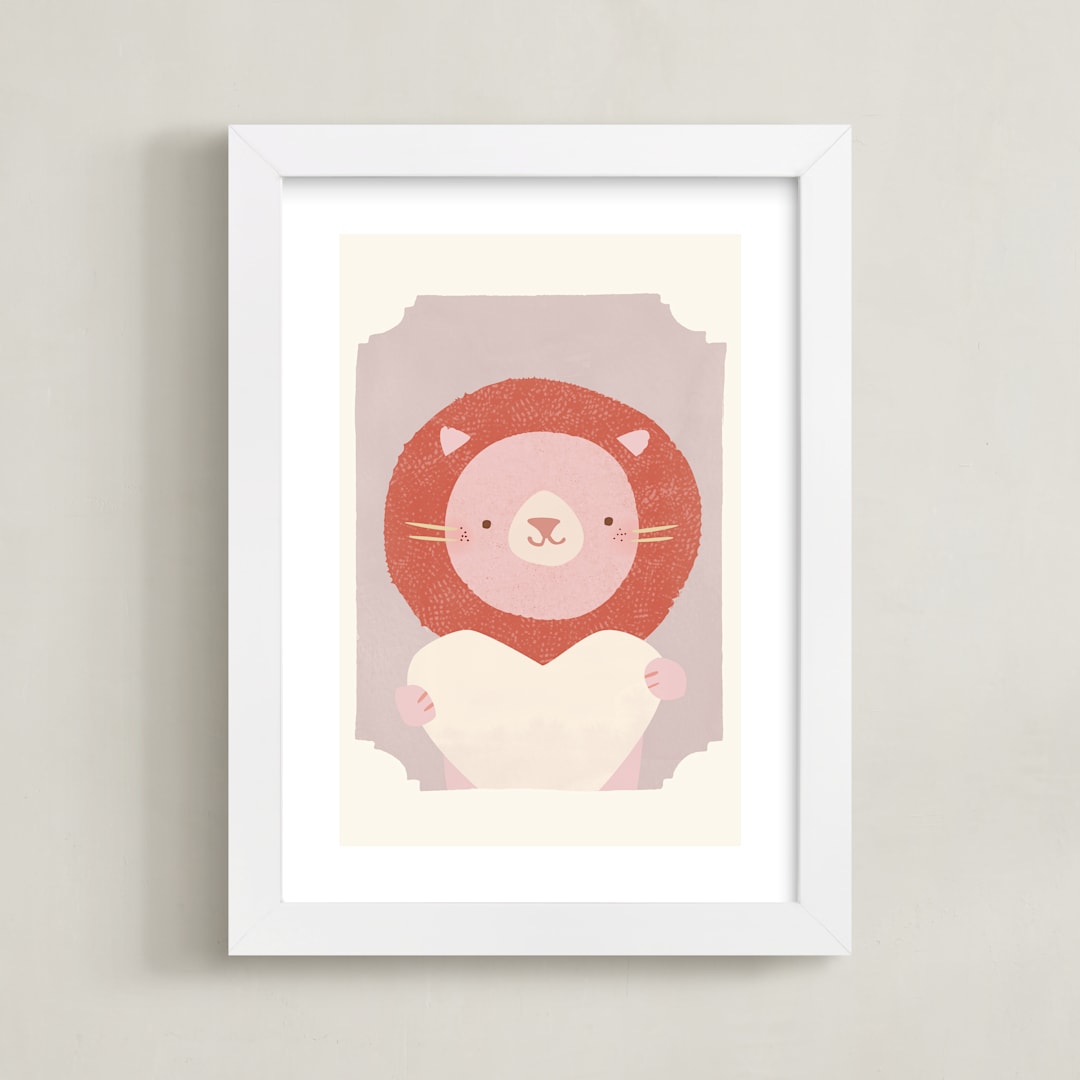 "Valentine Zoo Lion" - Art Print in Purple by Lori Wemple - Framed