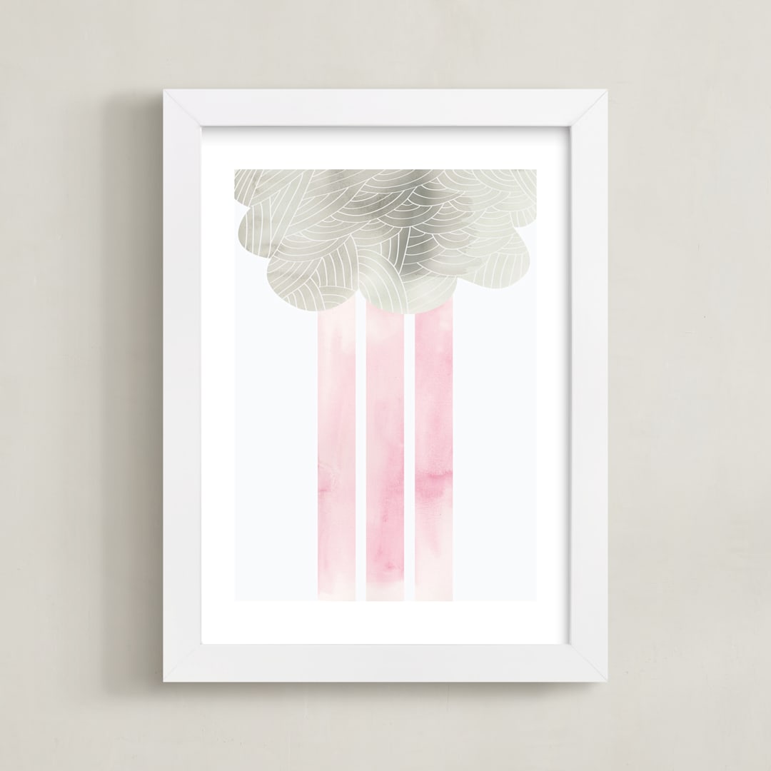 "Cloud and rain" - Art Print in Blushing Pink by Kanika Mathur - Framed