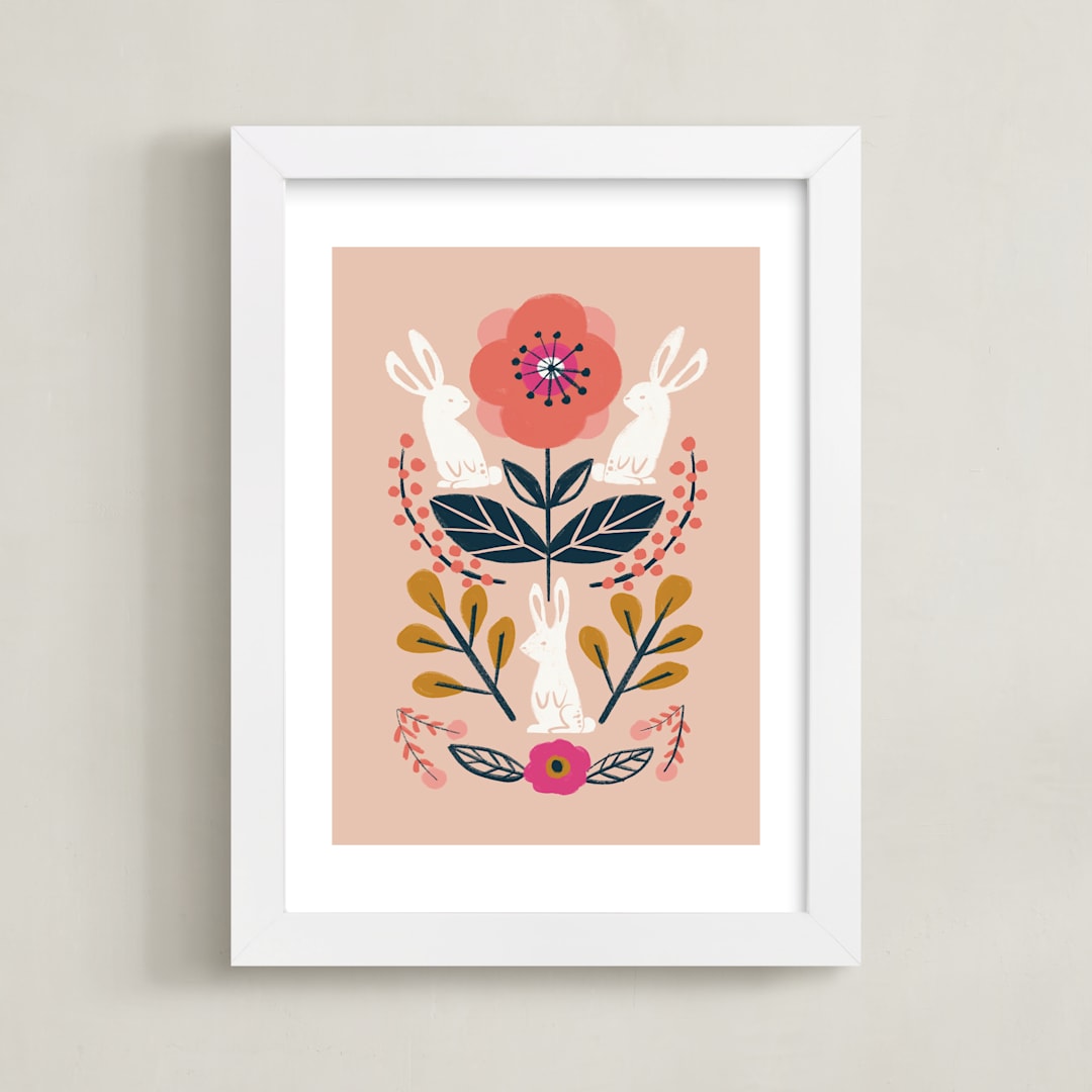 "Forest Friends" - Art Print in Blush Pink by Afton Harding - Framed