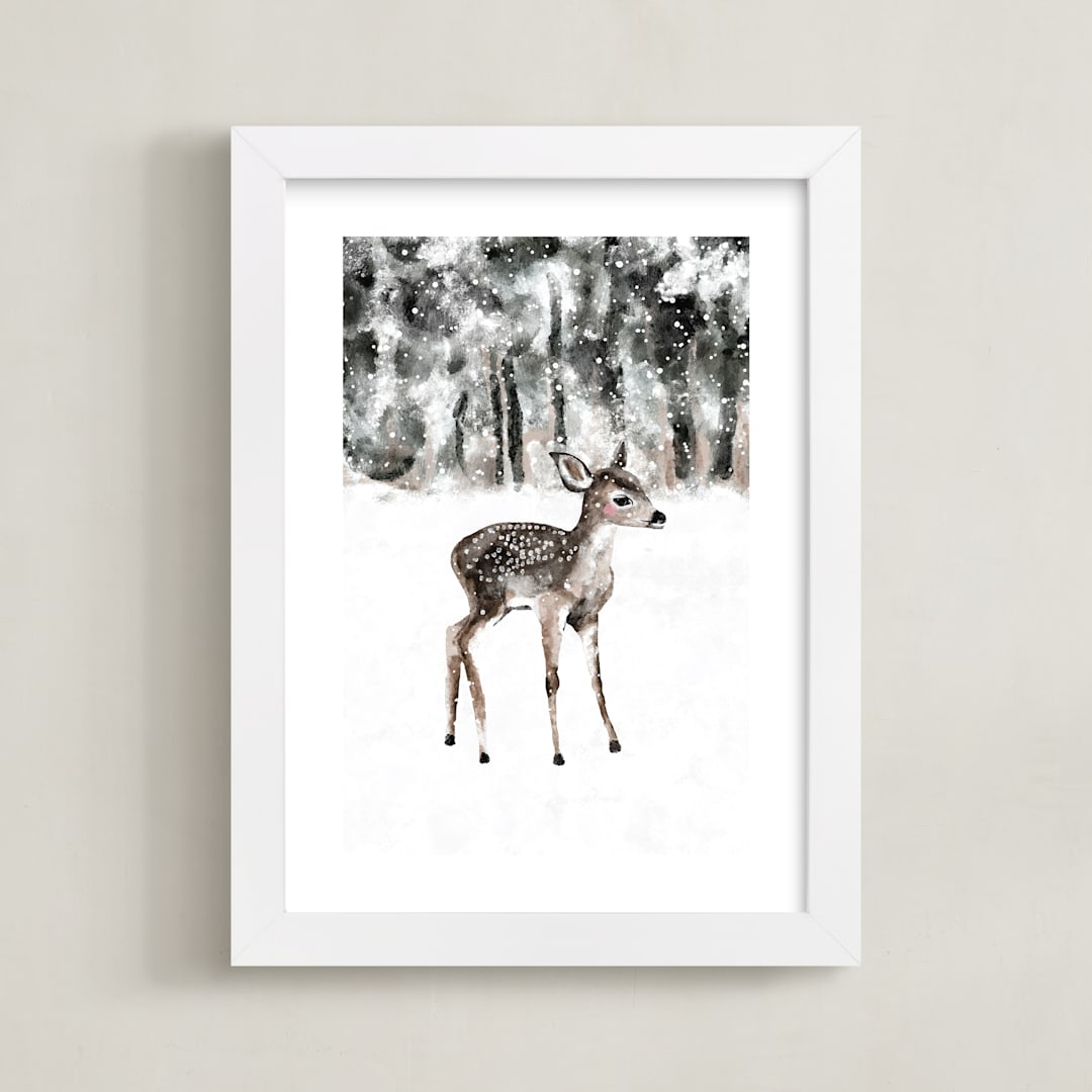 "winter baby deer" - Art Print in Charcoal Gray by Cass Loh - Framed