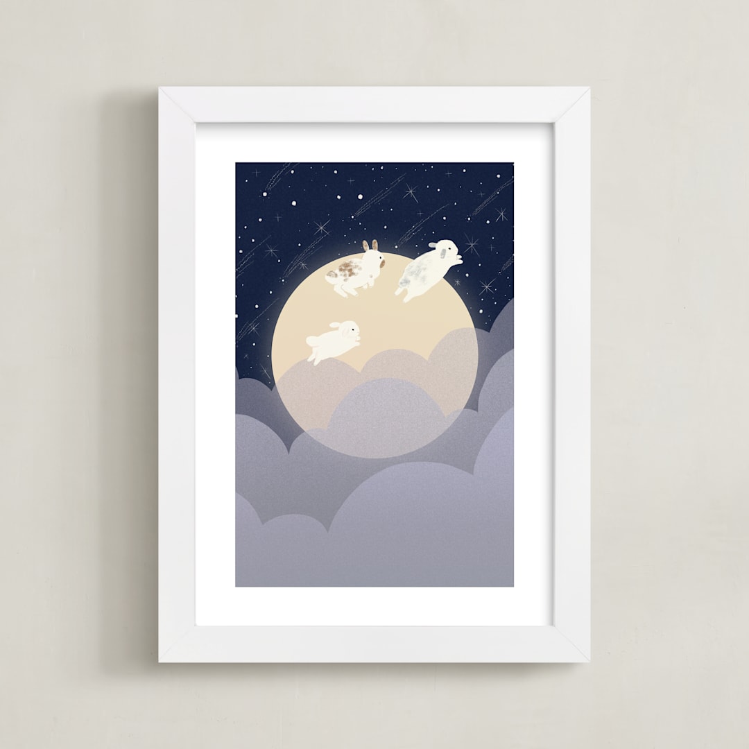 "What We Dream At Night" - Art Print in Midnight Blue by Carol Lin - Framed