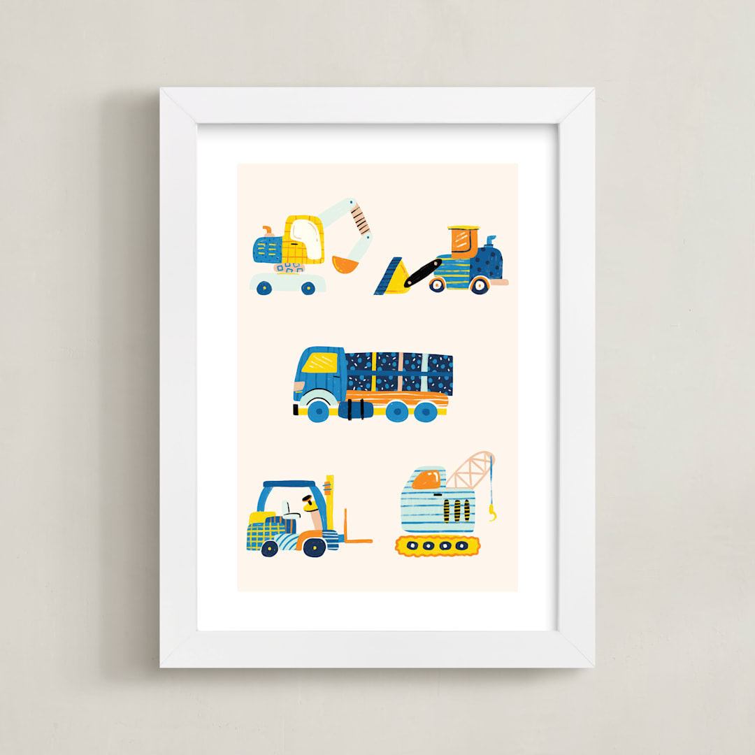 "The Truck Gang" - Art Print in Periwinkle by Kartika Paramita - Framed