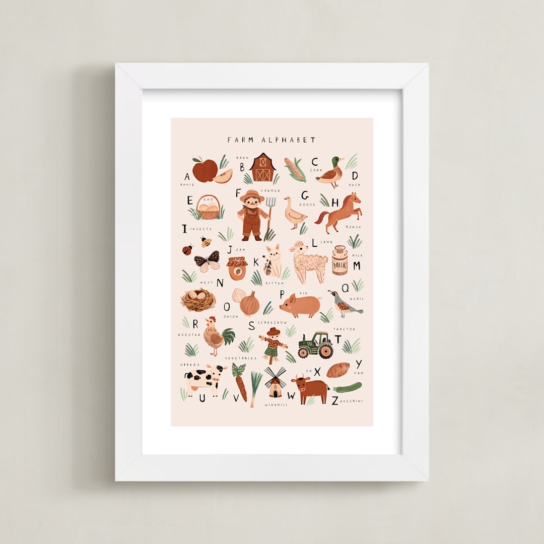 "Farm Alphabet" - Art Print in Sand by Vivian Yiwing - Framed
