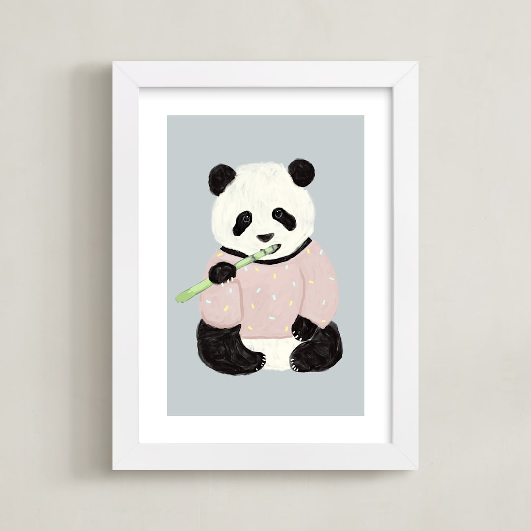 "Yum Yum Bamboo" - Art Print in Cloud by Cass Loh - Framed
