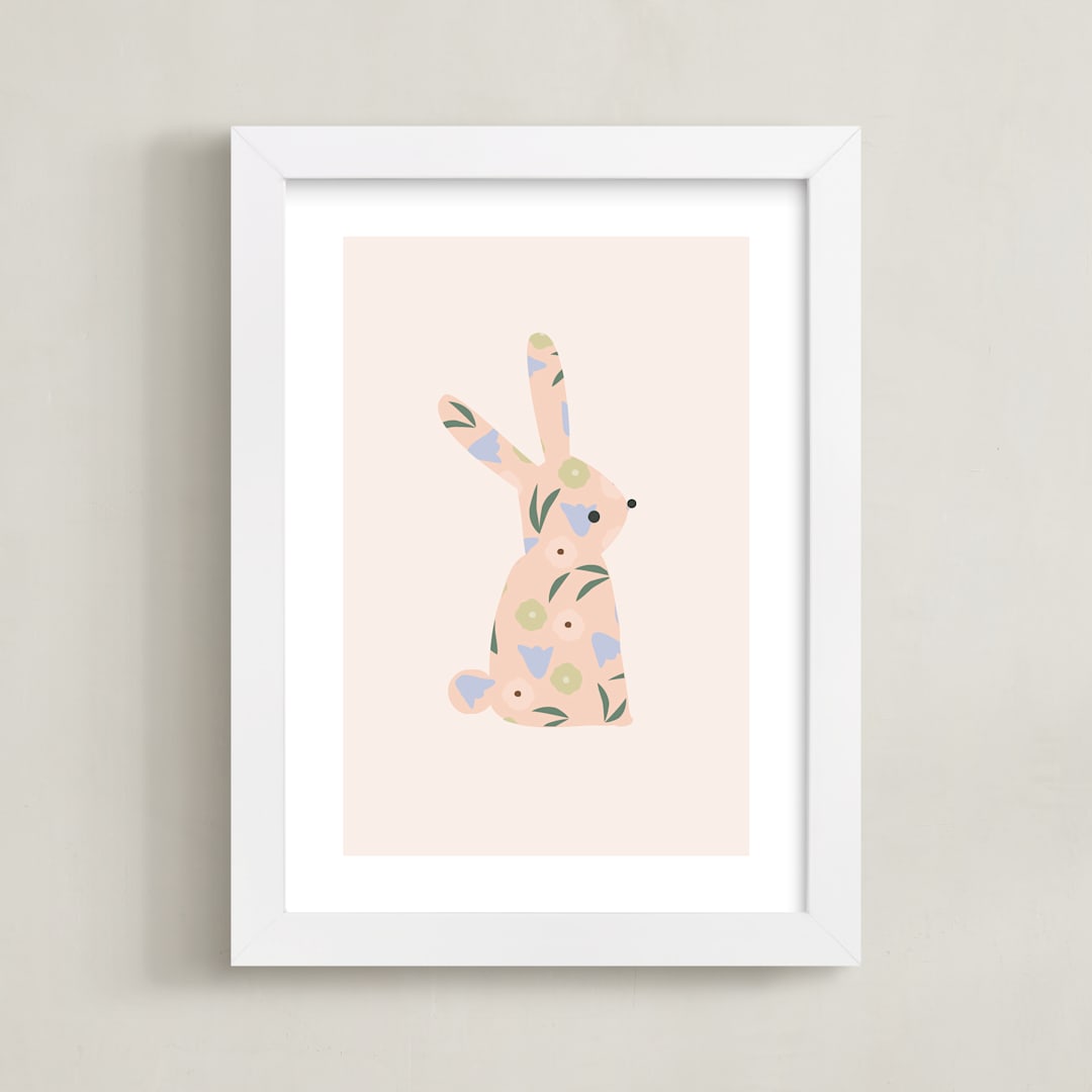 "Sweet Bunny" - Art Print in Blush by Angela Thompson - Framed