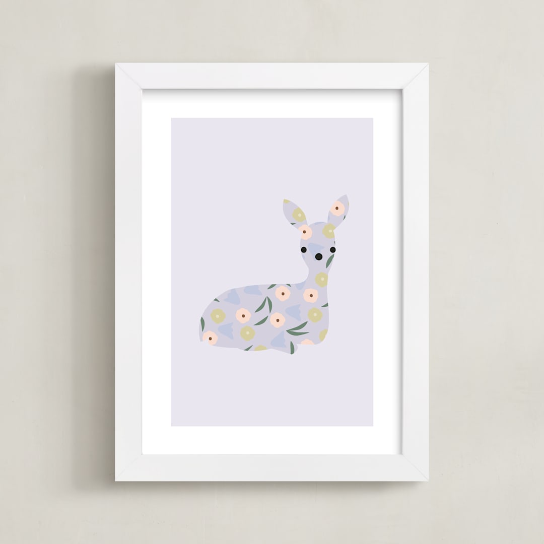 "Sweet Deer" - Art Print in Lilac by Angela Thompson - Framed
