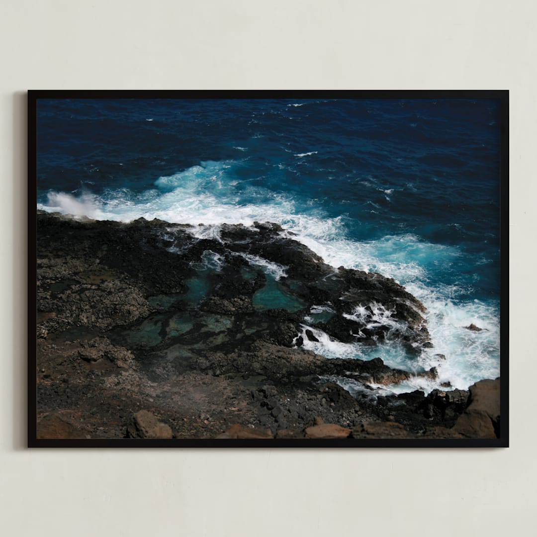 "Tidal Pools & Crashing Waves" - Art Print in Teal Ocean by Whitney Todd - Framed