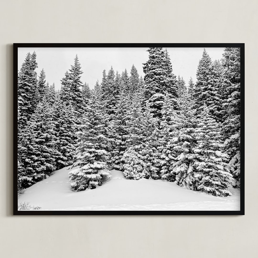"More Trees in the Snow " - Art Print in Crow Black by Nicole Simms - Framed