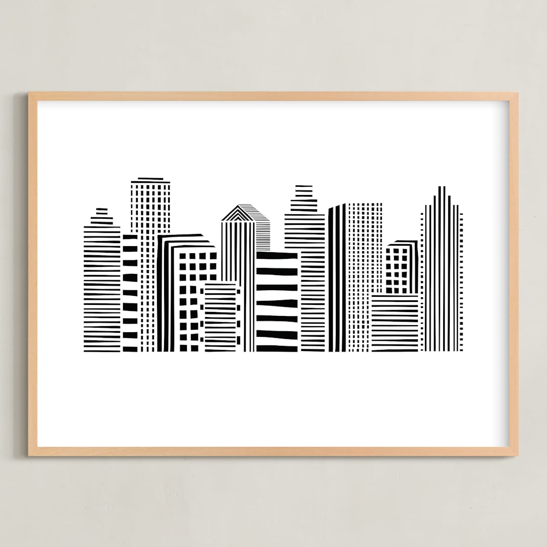 "Linear Cityscape" - Art Print in Black by Daniela - Framed