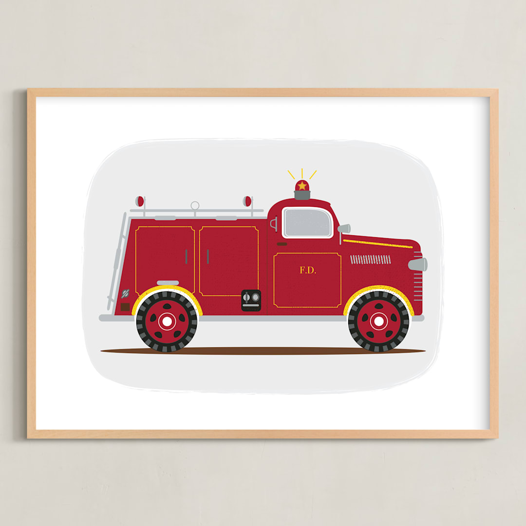 "Red Fire Engine #1" - Art Print in red by Rebecca Marchese - Framed