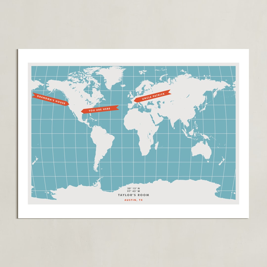 "You are Here" - Personalized Art Print in Ocean by Michelle Roman - Unframed