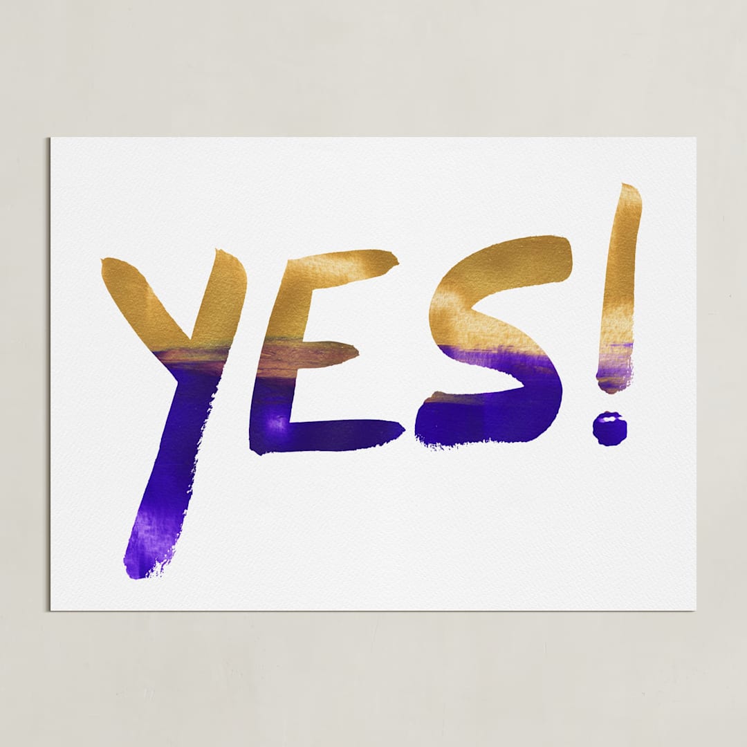 "Yes! Yes!" - Art Print in Ultraviolet Purple and Gold by Christina Flowers - Unframed
