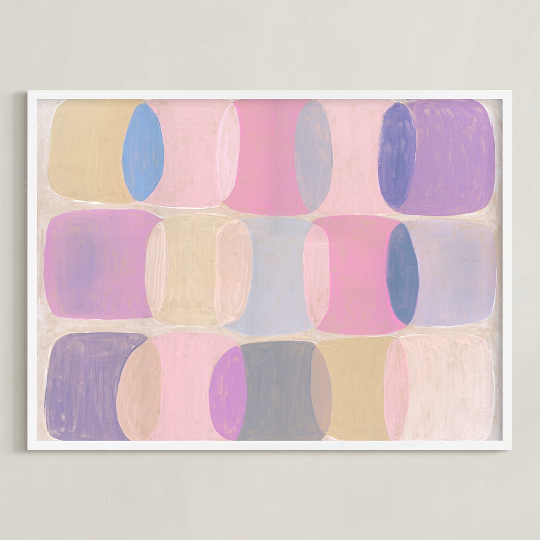 "Painted Geo Overlay" - Art Print in Ballet Pink by Amy Toneys - Framed