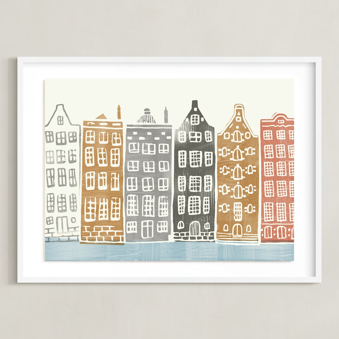 "On the Canal" - Art Print in brick by Griffinbell Paper Co. - Framed