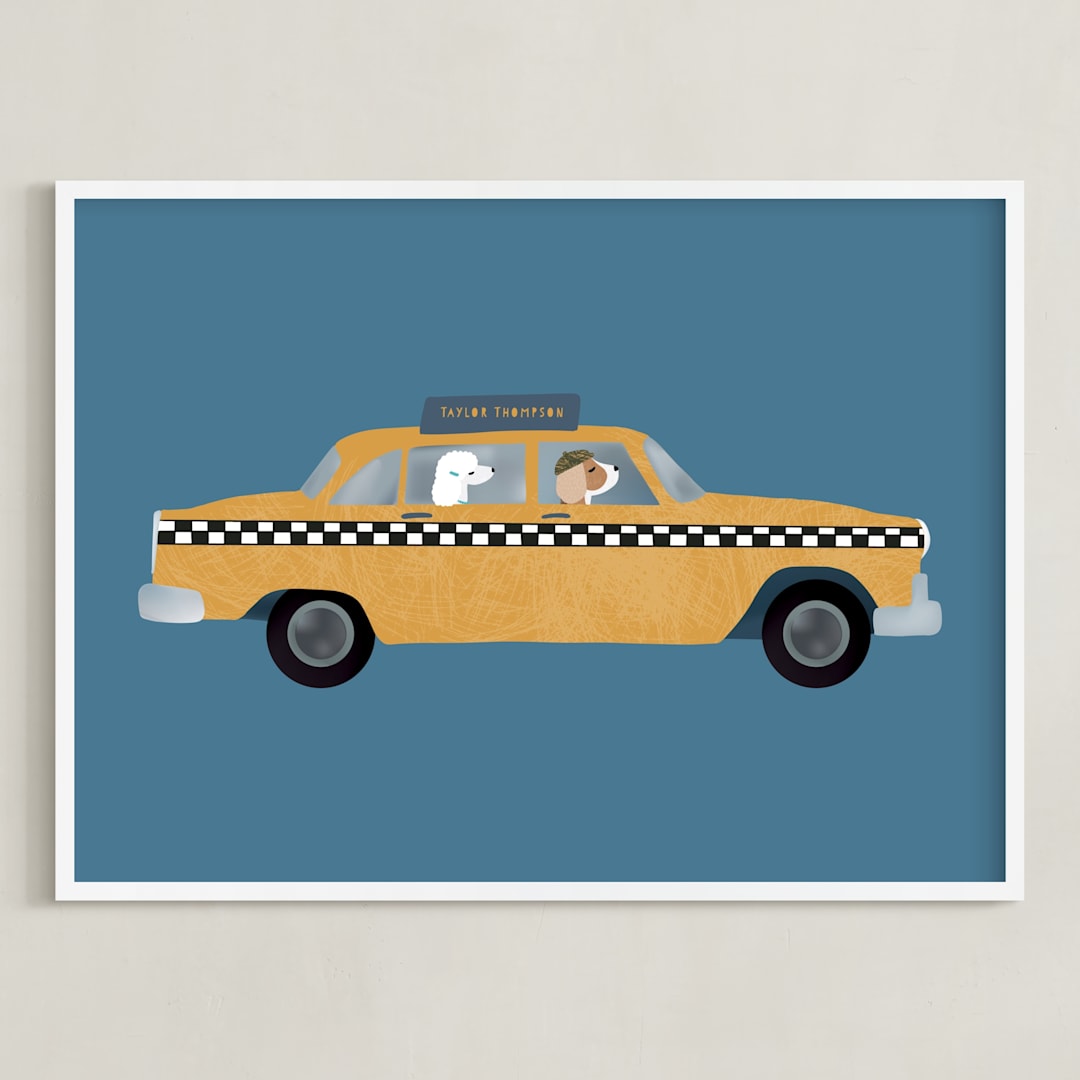 "New York" - Personalized Art Print in Taxi by Jenna Holcomb - Framed