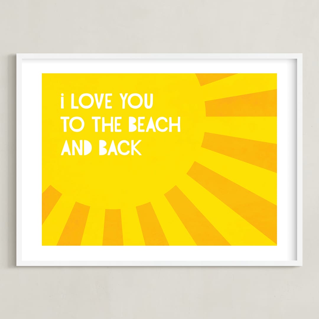 "I Love You To the Beach" - Art Print in Tuscan Sunset Yellow by Lily Wu - Framed